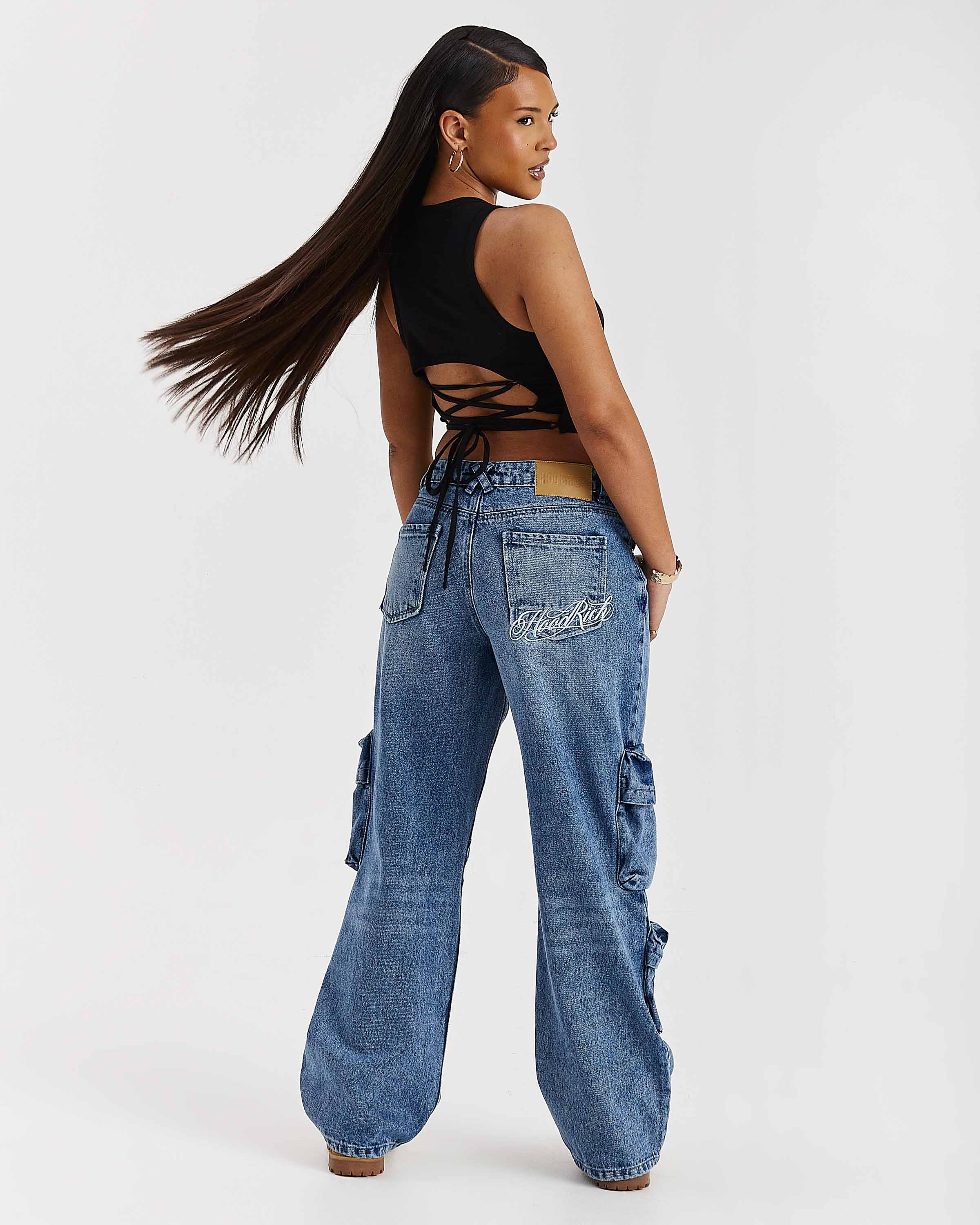 Token Wide Leg Cargo Jeans - Washed Mid Blue - Image 8