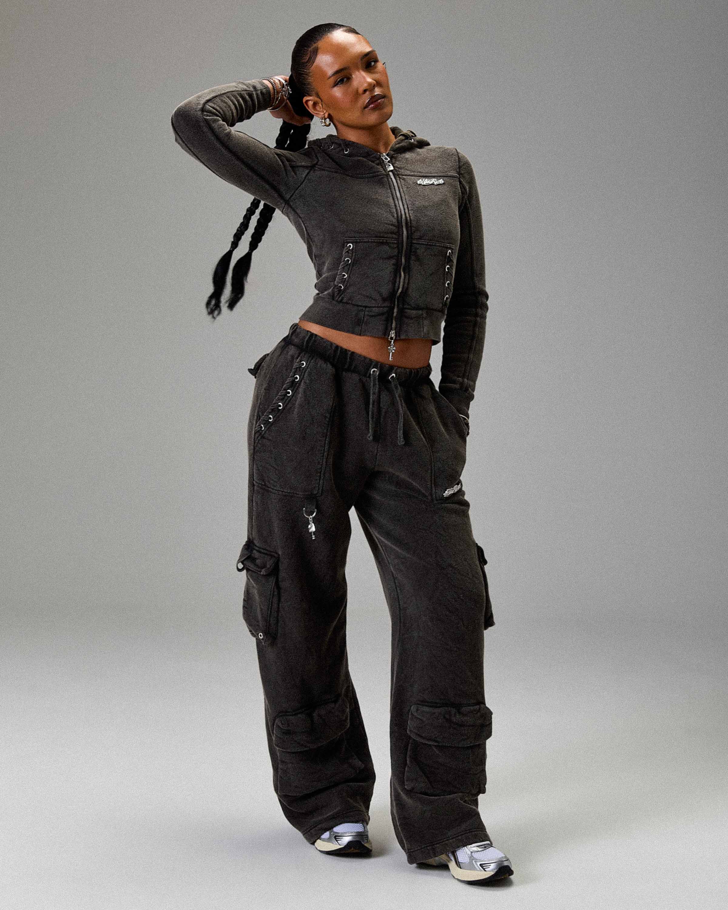 The Winner's Circle Token Oversized Wide Leg Joggers - Washed Black - Image 10