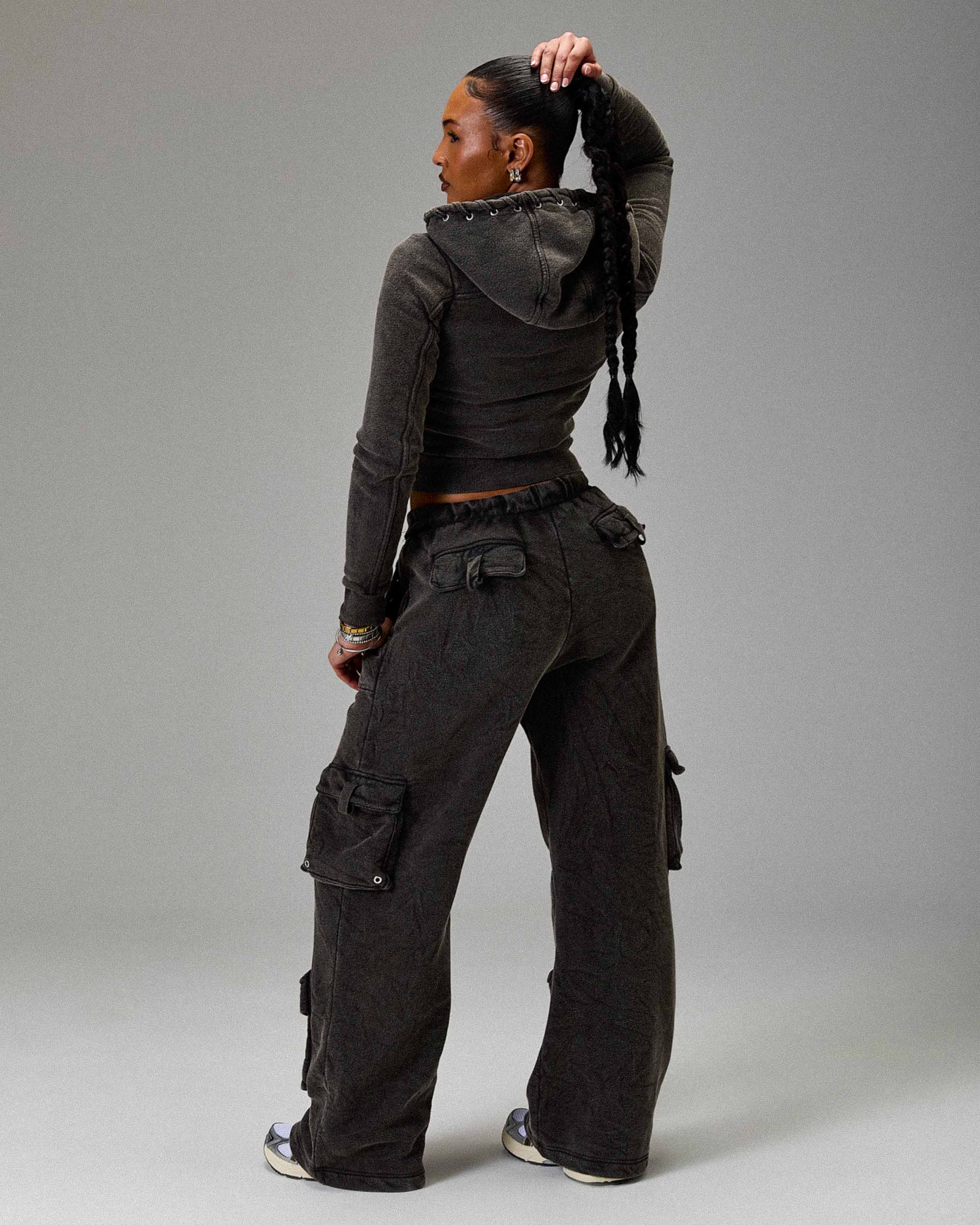 The Winner's Circle Token Oversized Wide Leg Joggers - Washed Black - Image 2