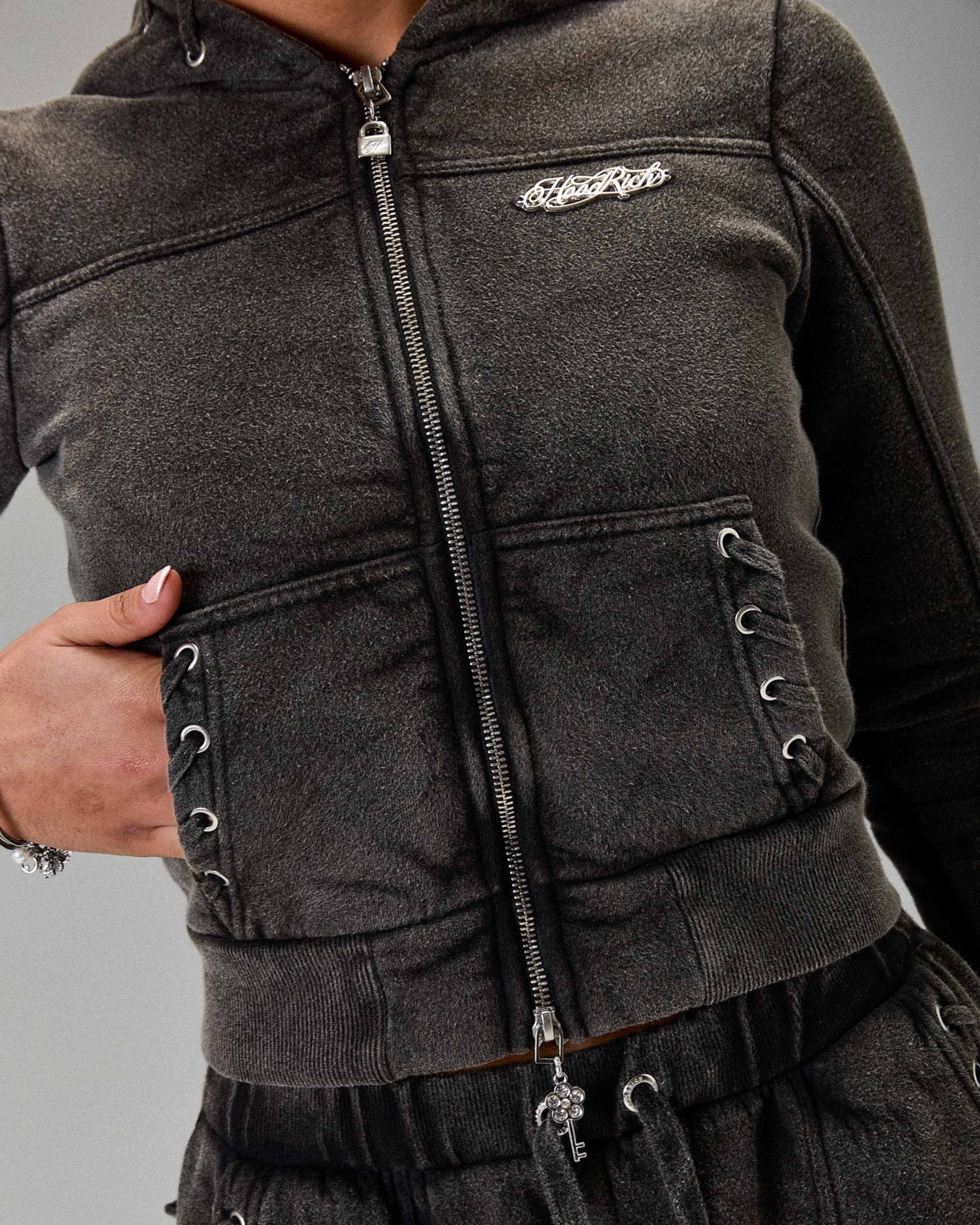 The Winner's Circle Token Slim Zip Hoodie - Washed Black - Image 6