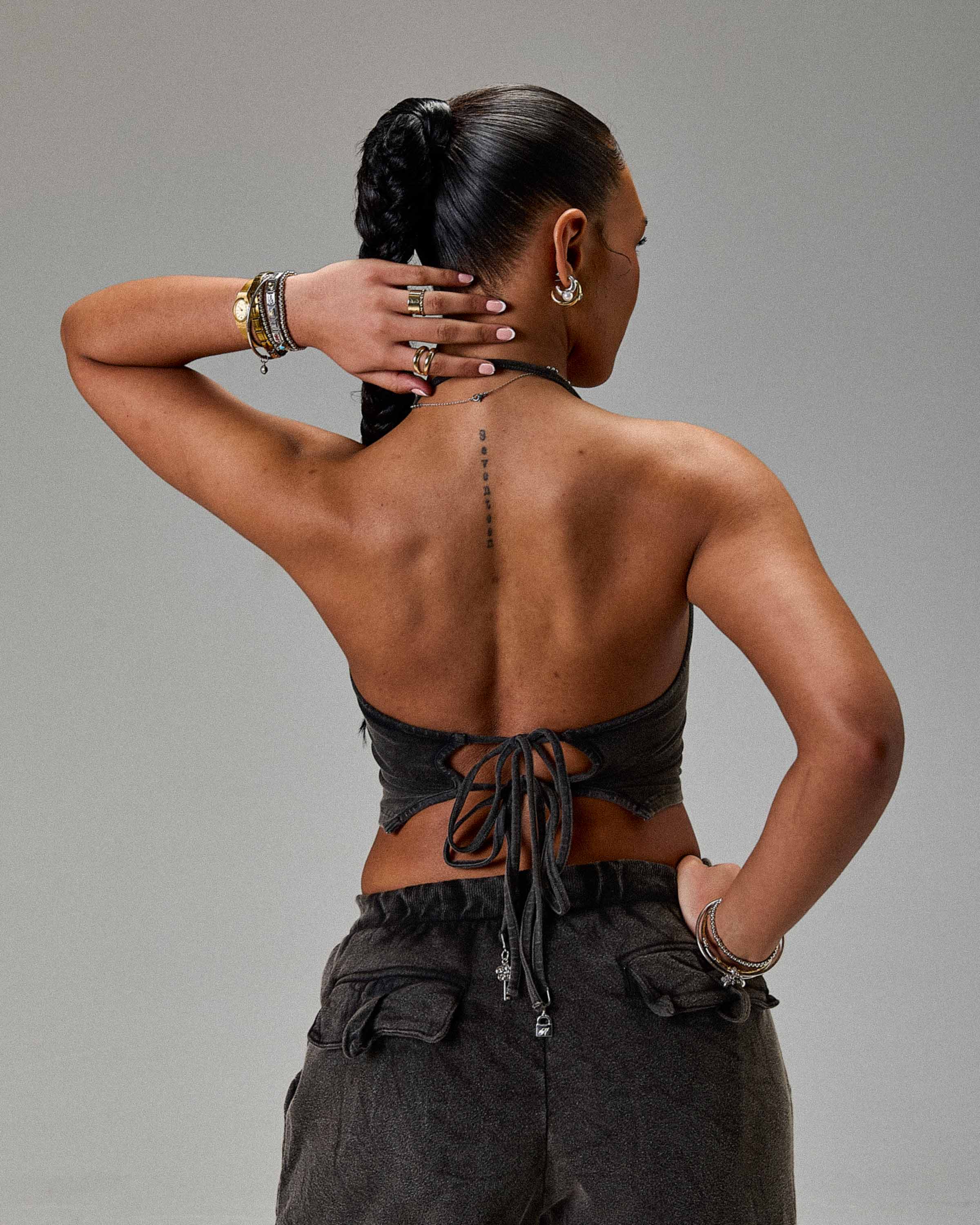 The Winner's Circle Token Tie Back Halter Top - Washed Black - Image 3