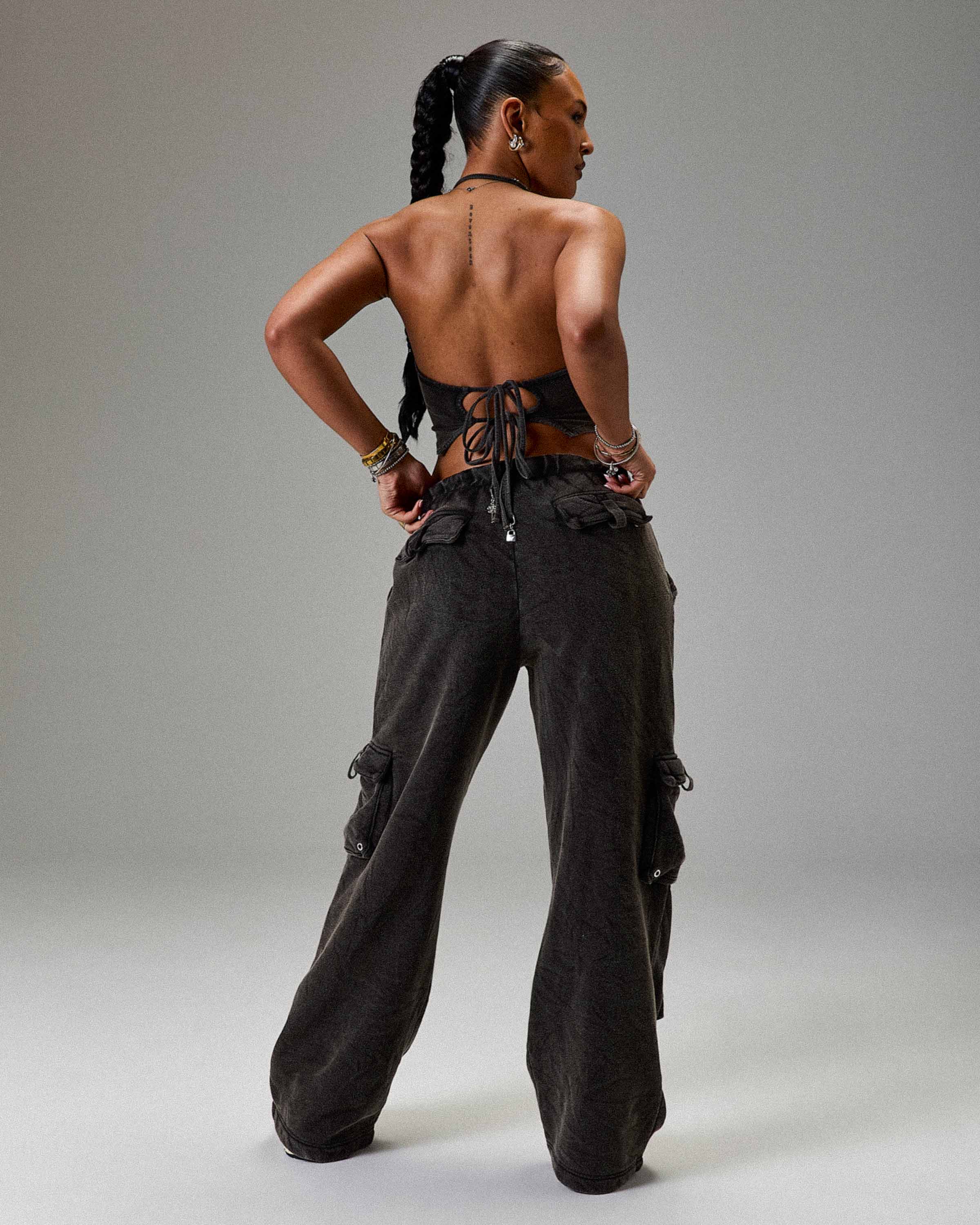 The Winner's Circle Token Tie Back Halter Top - Washed Black - Image 4