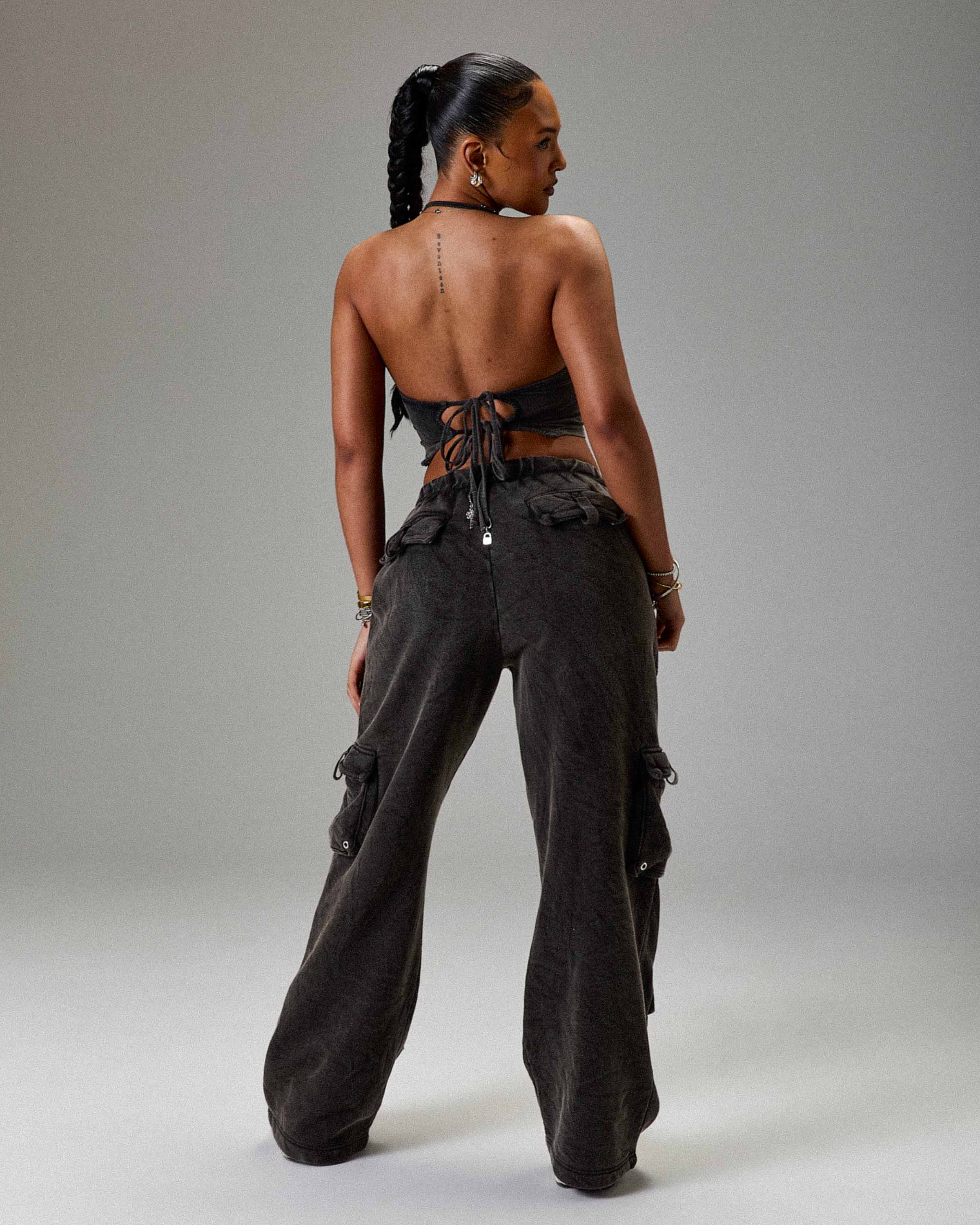 The Winner's Circle Token Tie Back Halter Top - Washed Black - Image 5