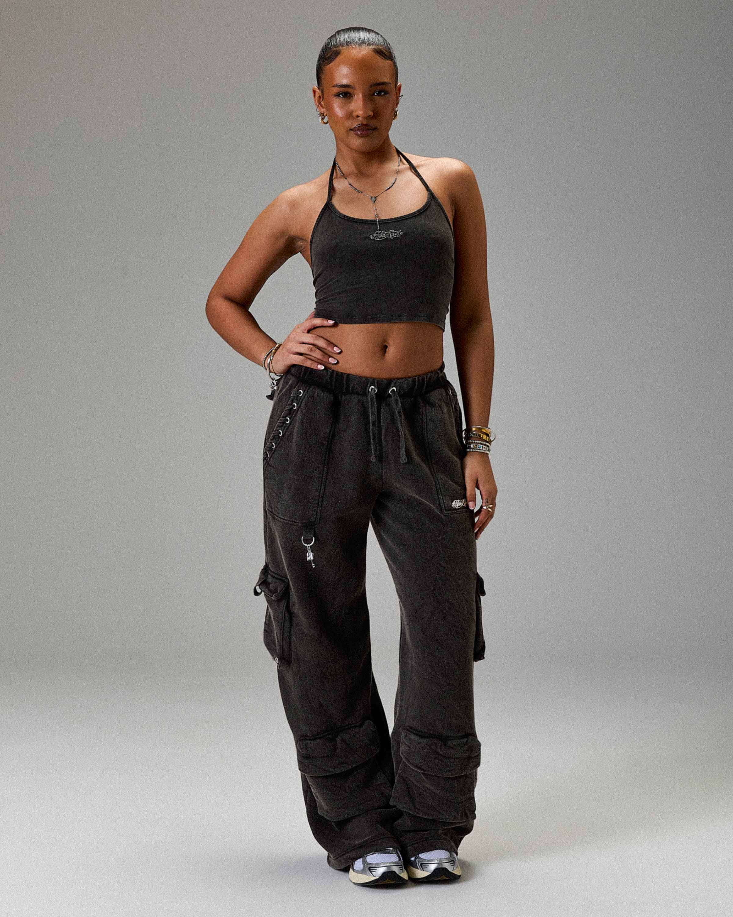 The Winner's Circle Token Tie Back Halter Top - Washed Black - Image 9
