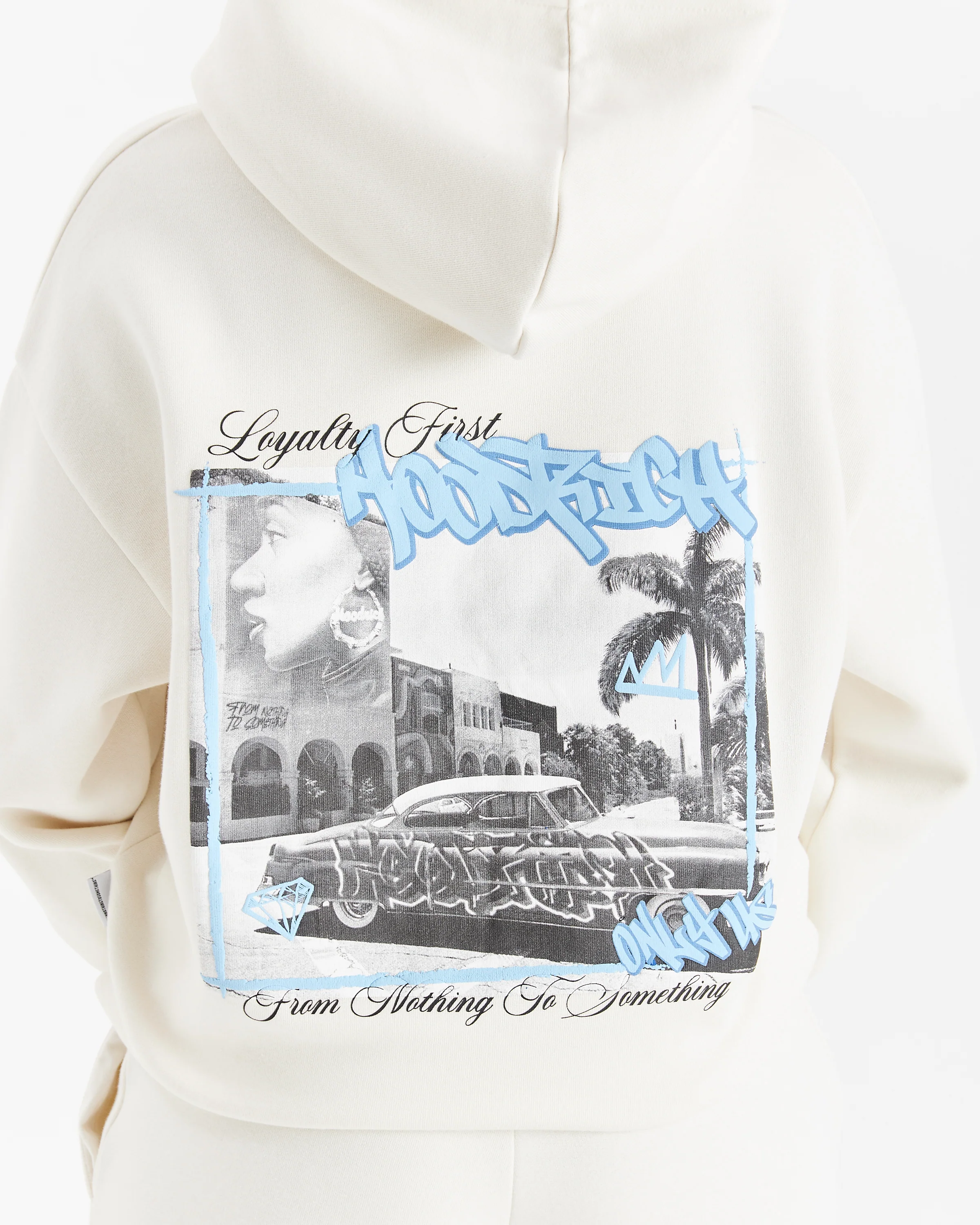 Urban Oversized Hoodie - Cream/Black/Blue - Image 3
