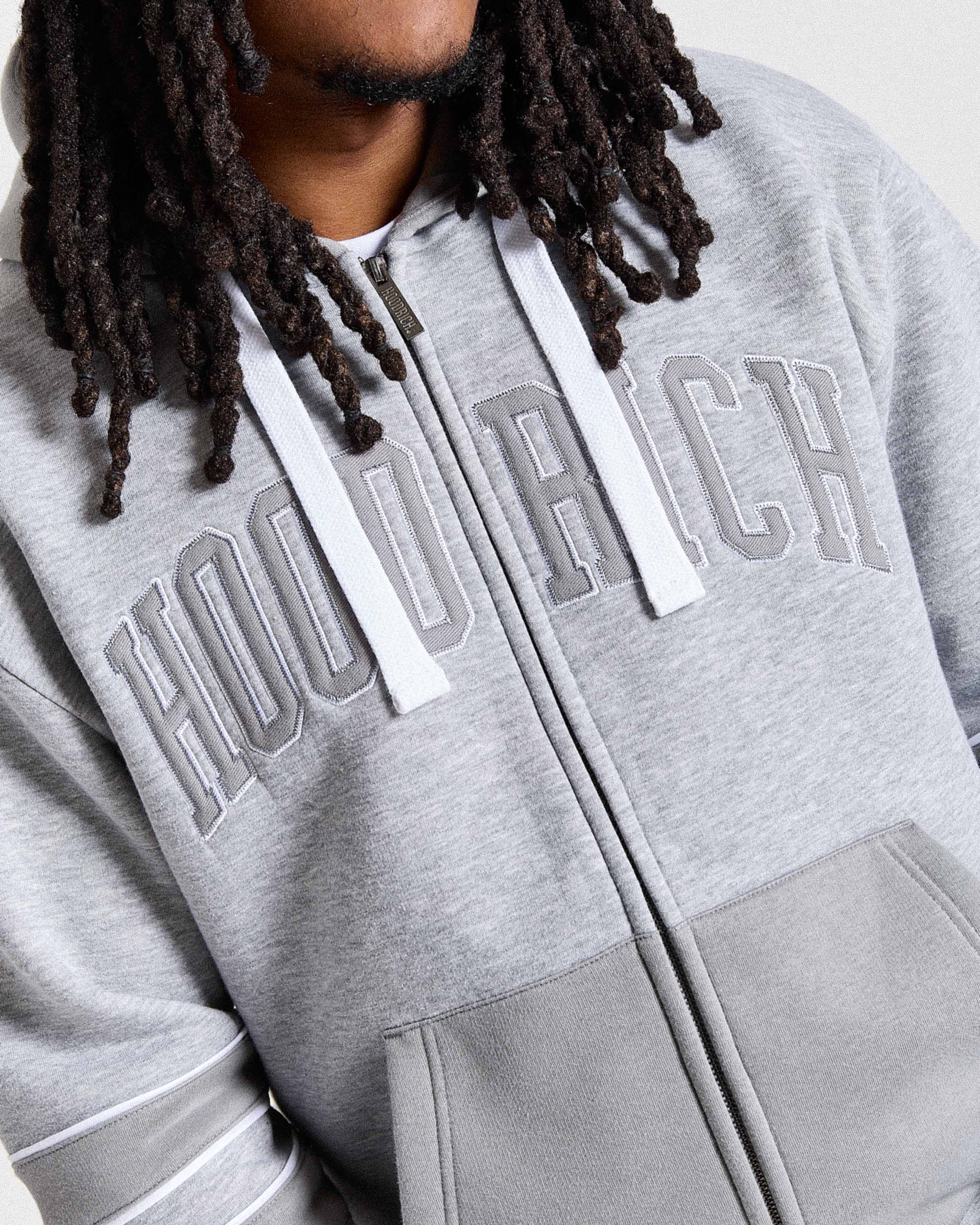 Varsite Oversized Zip Hoodie - Grey/White - Image 6