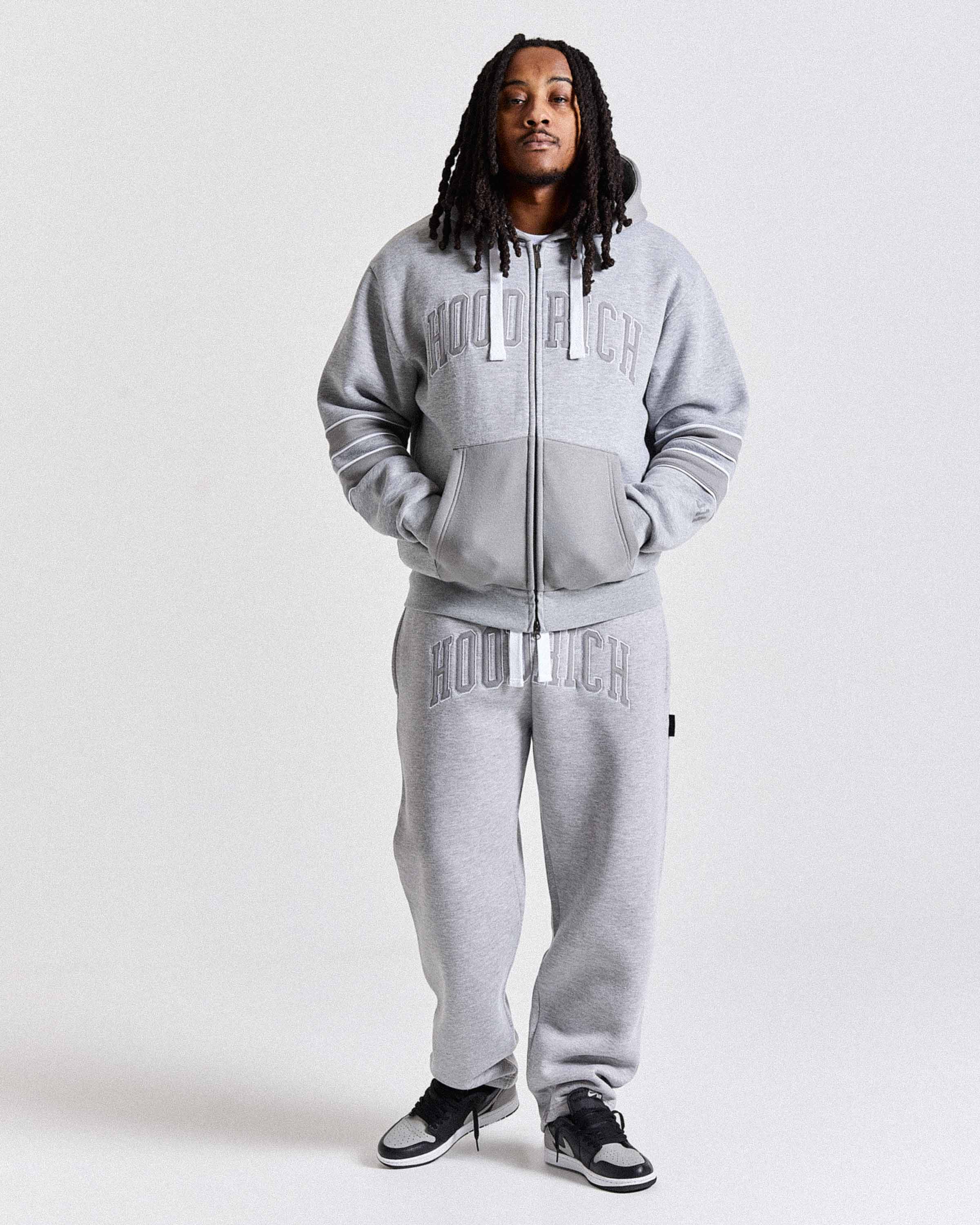 Varsite Oversized Zip Hoodie - Grey/White - Image 7