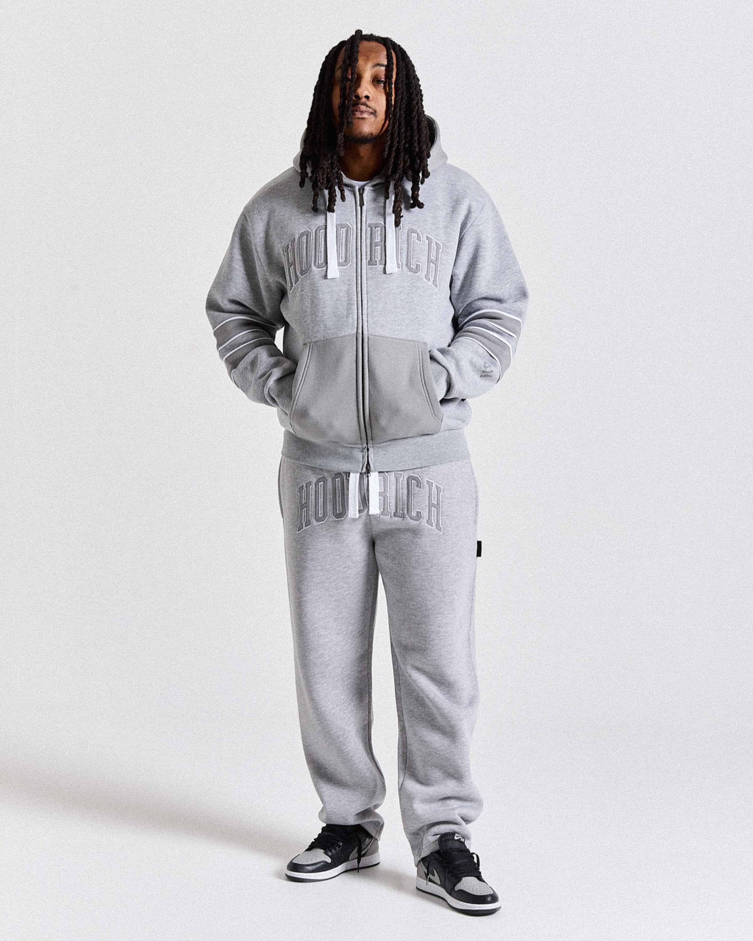 Varsite Oversized Zip Hoodie - Grey/White - Image 8