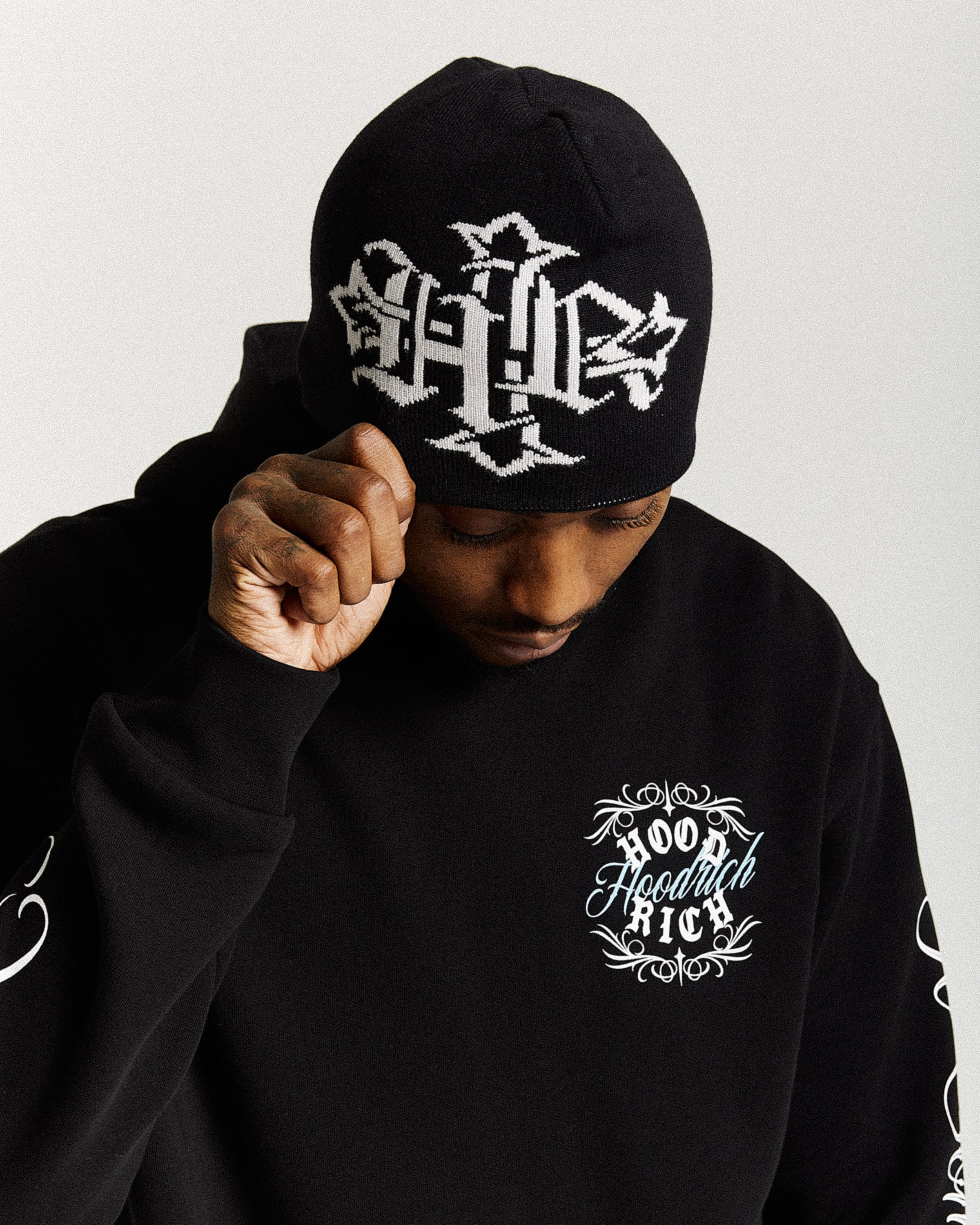 Virtux Skull Knit Beanie - Black/Grey - Image 2