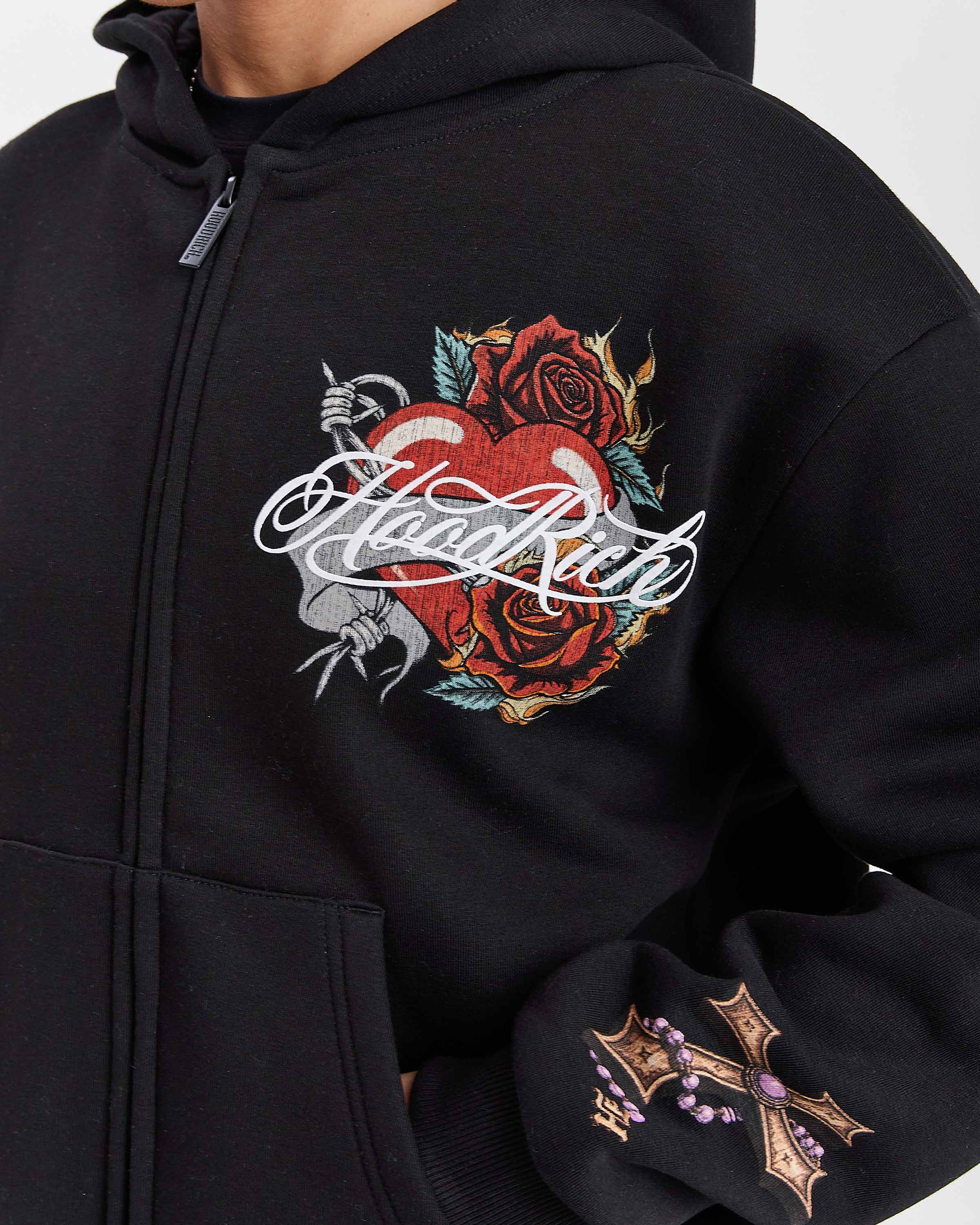 Vox Mid Length Zip Hoodie - Black/Red - Image 3