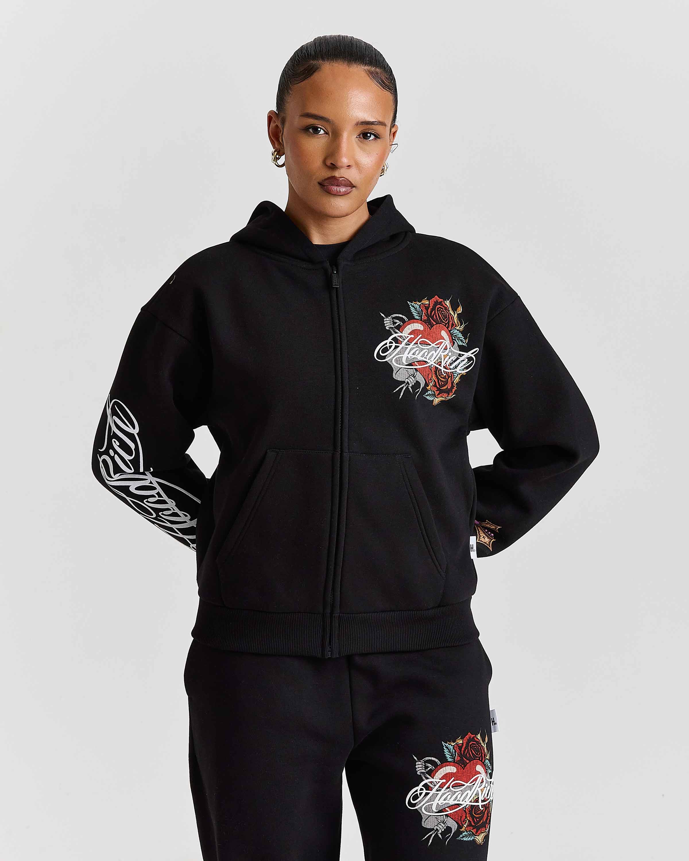 Vox Mid Length Zip Hoodie - Black/Red - Image 7
