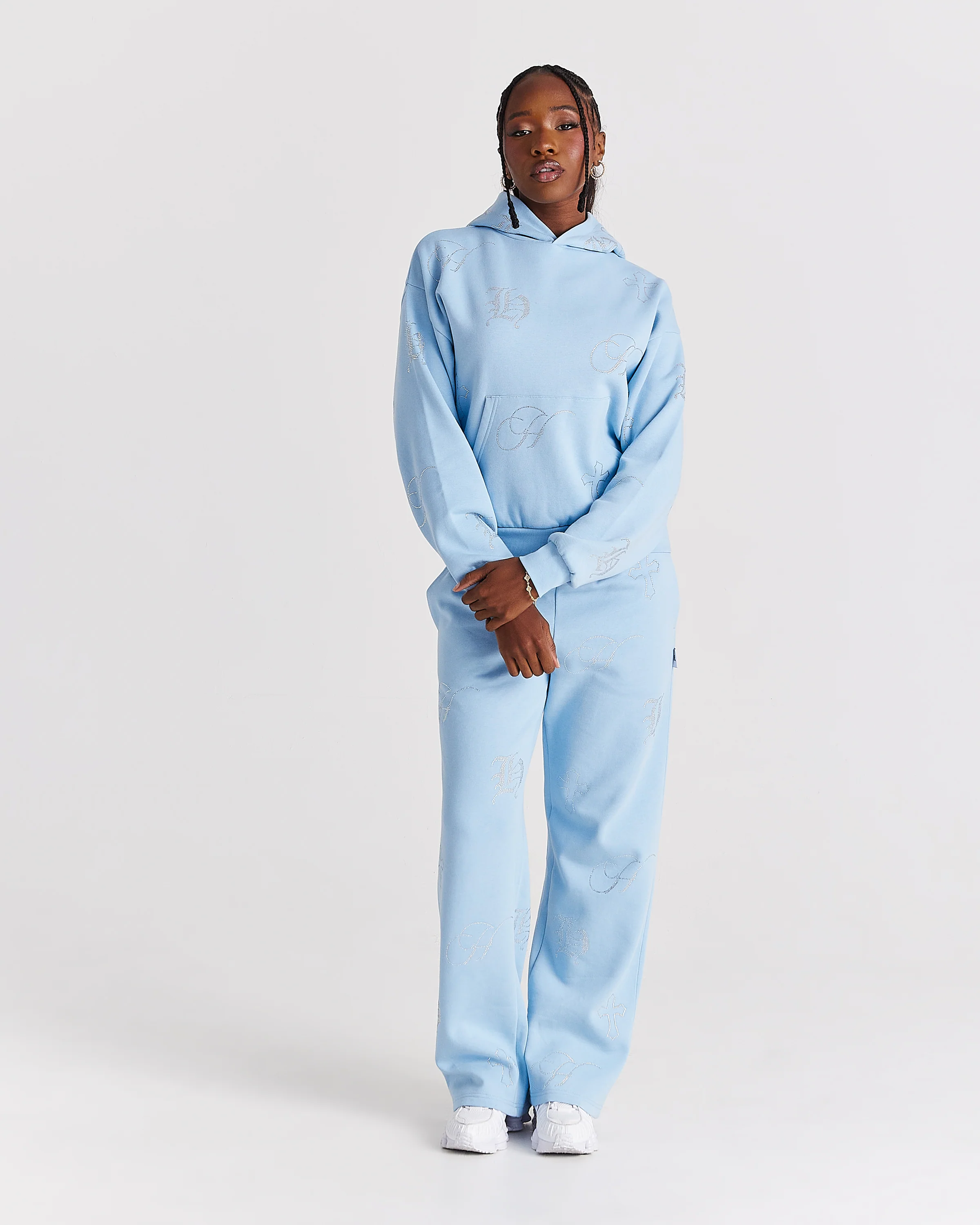 Crystal Wide Leg Jogger - Light Blue/Rhinestone - Image 3